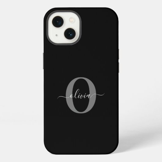Etui iPhone 13 Nom de script de monogramme personnalisé Noir Blan (Verso)