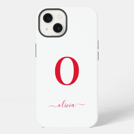 Etui iPhone 13 Nom De Script Monogramme Personnalisé Blanc Et Rou (Verso)