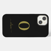Etui iPhone 13 Nom De Script Monogramme Personnalisé Noir Et Or (Verso Horizontal)