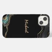 Etui iPhone 13 Nom de script paillettes or noir agate moderne (Verso Horizontal)