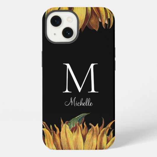 Etui iPhone 13 Nom du monogramme de tournesol (Verso)