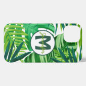 Etui iPhone 13 Nom du monogramme des Feuilles tropicaux verts (Verso Horizontal)