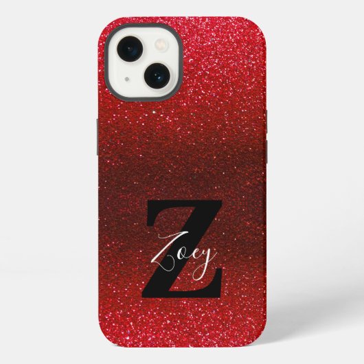 Etui iPhone 13 Nom du monogramme Ruby Red Ombre Parties scintilla (Verso)