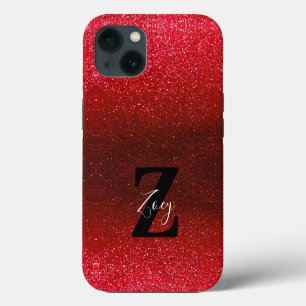 Etui iPhone 13 Nom du monogramme Ruby Red Ombre Parties scintilla