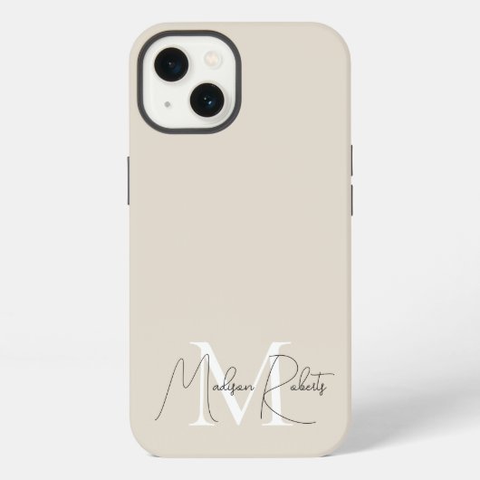 Etui iPhone 13 Nom du script monogramme moderne logo beige (Verso)