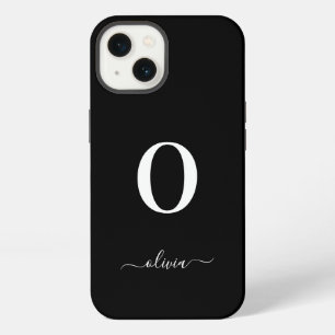 Etui iPhone 13 Nom en écriture Monogramme Personnalisé Noir et Bl