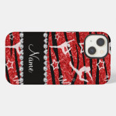 Etui iPhone 13 Nom gymnastique rouge paillettes rayures zèbre (Verso Horizontal)