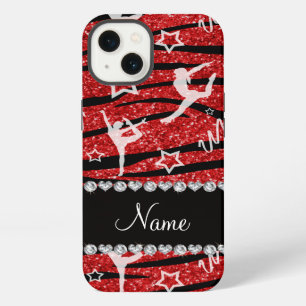Etui iPhone 13 Nom gymnastique rouge paillettes rayures zèbre