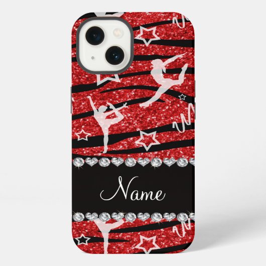 Etui iPhone 13 Nom gymnastique rouge paillettes rayures zèbre (Verso)