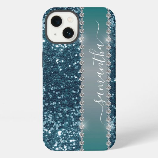 Etui iPhone 13 Nom manuscrit Teinte de bleu sarcelle avec effet p (Verso)