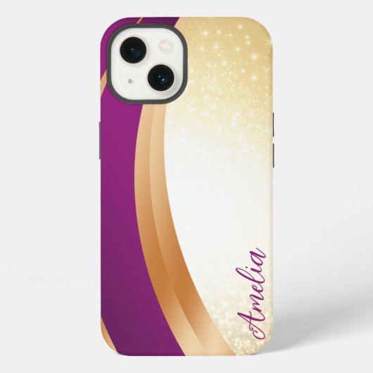 Etui iPhone 13 Nom monogrammé pailleté élégant (Verso)