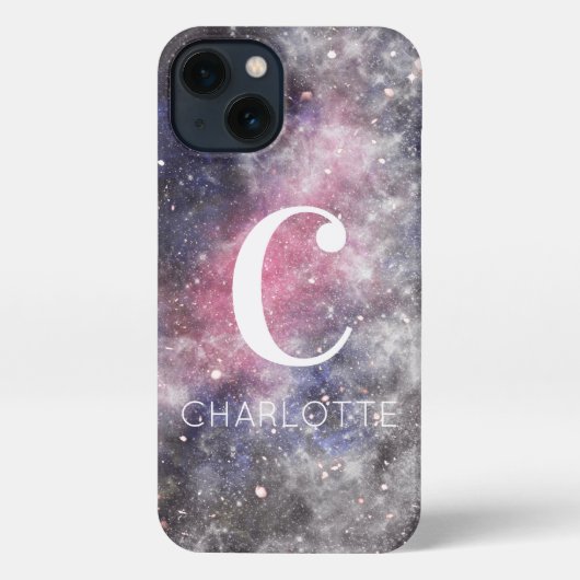 Etui iPhone 13 Nom monogramme personnalisé de l'espace Abstrait (Verso)