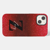Etui iPhone 13 Nom Monogramme Ruby Rouge Ombre Paillettes Scintil (Verso Horizontal)