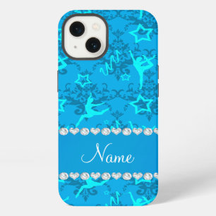 Etui iPhone 13 Nom personnalisé bleu ciel damas gymnastique
