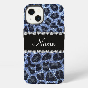 Etui iPhone 13 Nom personnalisé paillettes bleu clair imprimé léo