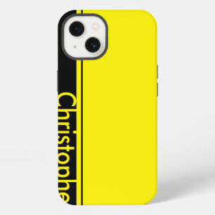 Etui iPhone 13 Nom personnalisé Rayure de course jaune et noire