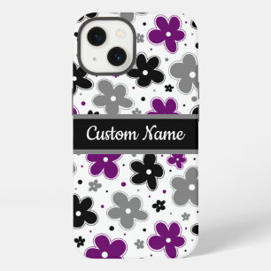 Etui iPhone 13 Nom sur Fleurs de Fierté Ace Violet Gris Noir Blan