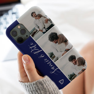 Etui iPhone 13 Noms de couple bleu moderne 3 photos grille de col