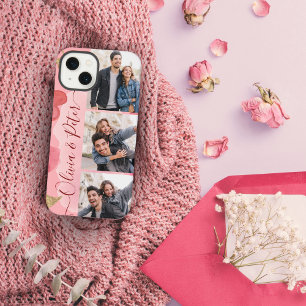 Etui iPhone 13 Noms de couple de coeurs roses et rouges 3 photos
