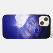 Etui iPhone 13 Nuit loup et bleu (Verso Horizontal)