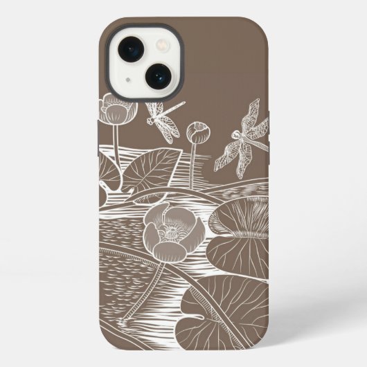 Etui iPhone 13 Nymphéas brun graphique (Verso)