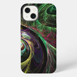 Etui iPhone 13 Œil à œil Art Abstrait Moderne Fractal Vert Or