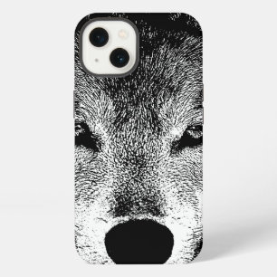 Etui iPhone 13 Oeil de loup sauvage noir et blanc