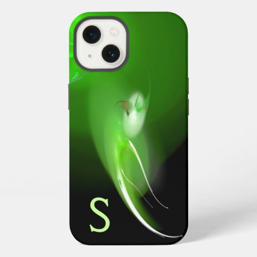 ETUI iPhone 13 OISEAU CLAIR, MONOGRAMME ABSTRAIT VERT NOIR (Verso)