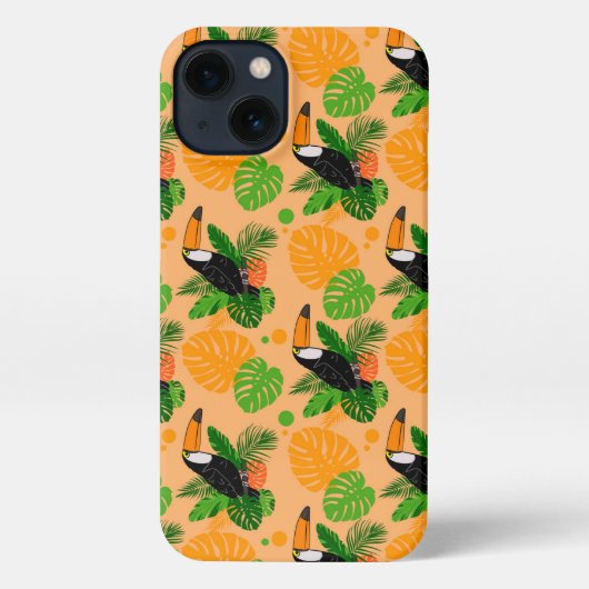 Etui iPhone 13 Oiseau tropical Toucan Motif sans couture (Verso)
