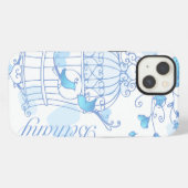 Etui iPhone 13 Oiseaux et cage aqua bleu nom coque iphone (Verso Horizontal)