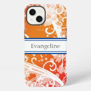 Etui iPhone 13 Orangé gai et blanc floral, tournois sur mesure