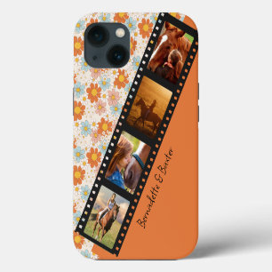Etui iPhone 13 Orange Rétro Daisy 4 Photo Cheval Collage Nom