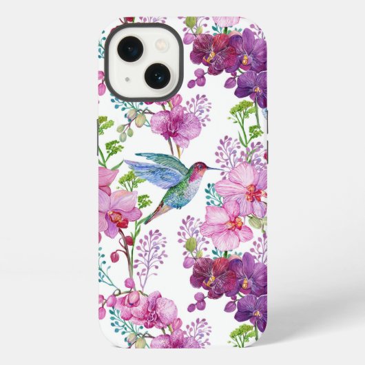 Etui iPhone 13 Orchidées avec colibri (Verso)