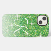 Etui iPhone 13 Paillettes Vertes Féminines Monogramme Script Nom (Verso Horizontal)