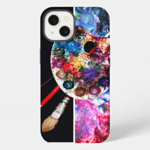 Etui iPhone 13 PALETTE DE COULEURS D'ARTISTE ET PINCEAUX ,Noir