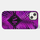 Etui iPhone 13 Palme violet tropicale monogramme (Verso Horizontal)