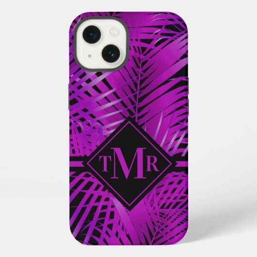 Etui iPhone 13 Palme violet tropicale monogramme (Verso)