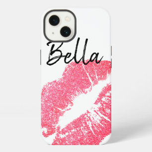 Etui iPhone 13 Papier à lèvres rose lèvre tache noir blanc mignon