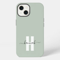 Papier Minimal Moderne Monogramme Initiale Vert Sa