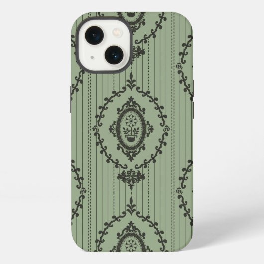 Etui iPhone 13 Papier peint baroque en vert (Verso)
