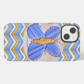 Etui iPhone 13 Papillon Bleu Chevron (Verso Horizontal)