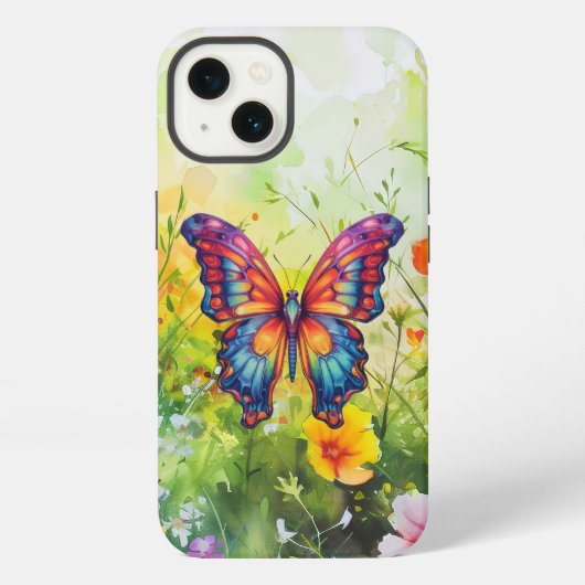 Etui iPhone 13 Papillon Bleu Orange ailes (Verso)
