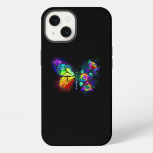 Etui iPhone 13 Papillon fleur arc-en-ciel