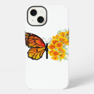 Etui iPhone 13 Papillon fleur avec pavot de Californie jaune