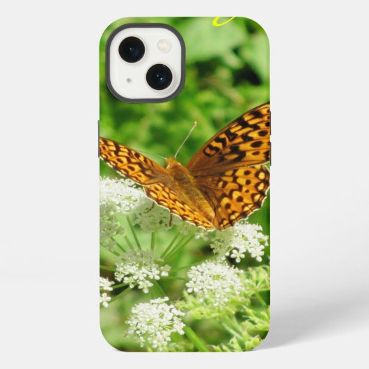 Etui iPhone 13 Papillon Sur Fleurs Blanches (Verso)