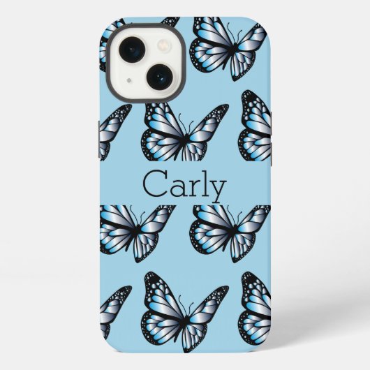 Etui iPhone 13 Papillons bleus (Verso)