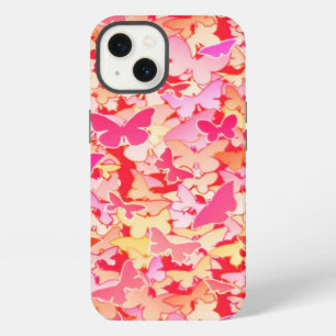 Etui iPhone 13 Papillons, rose, pêche, corail