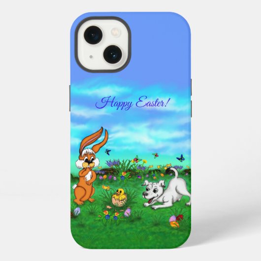 Etui iPhone 13 Pâques - Chiot Capo Rabbit et Chick (Verso)