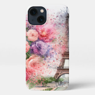 Etui iPhone 13 Paris floral chic, coque iphone Tour Eiffel