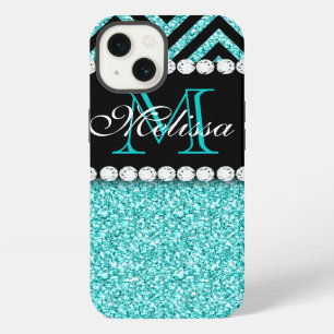 Etui iPhone 13 Parties scintillant AQUA CHEVRON NOIR MONOGRAM